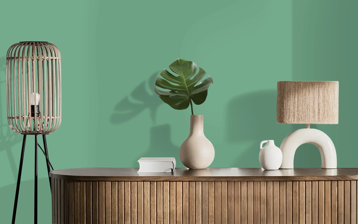 Nippon Paint's GREEN SPACE color on different wall surfaces.