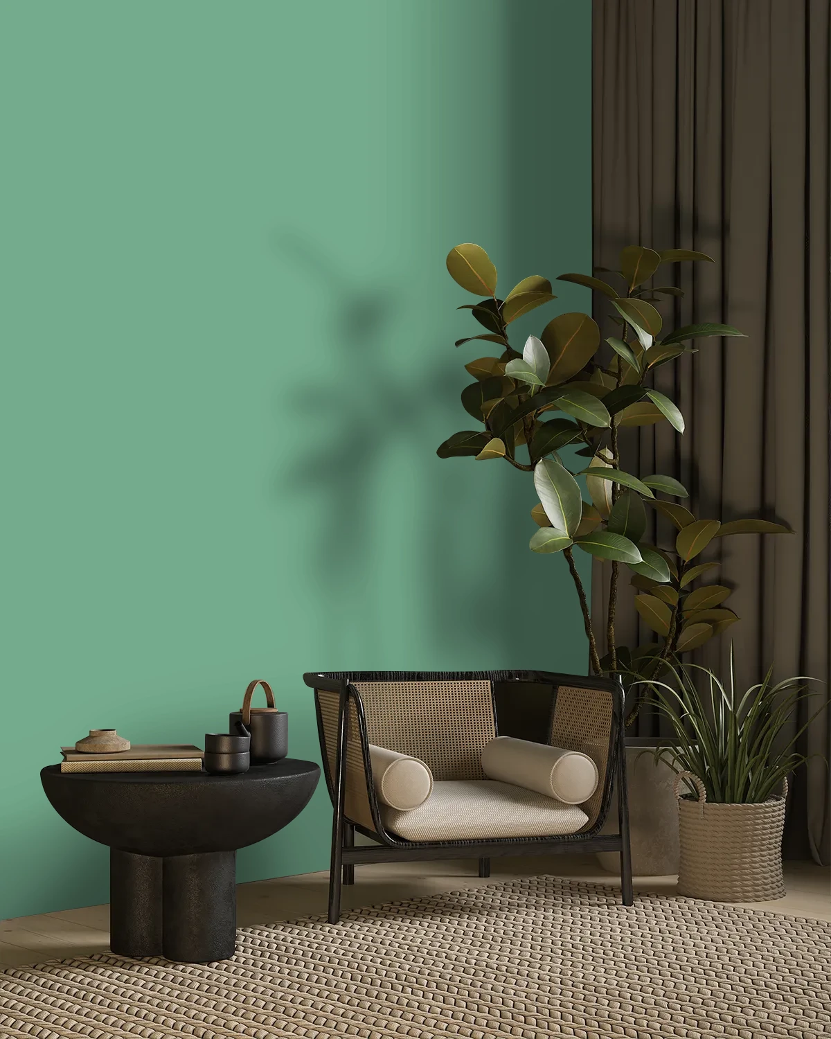 Nippon Paint's GREEN SPACE color on a beautifully decorated wall.