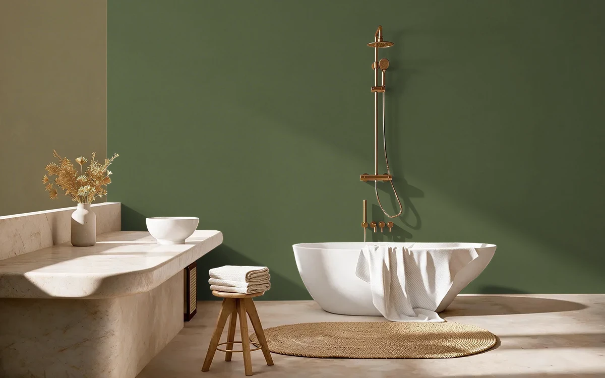 Nippon Paint's GREEN TOPIARY color on different wall surfaces.