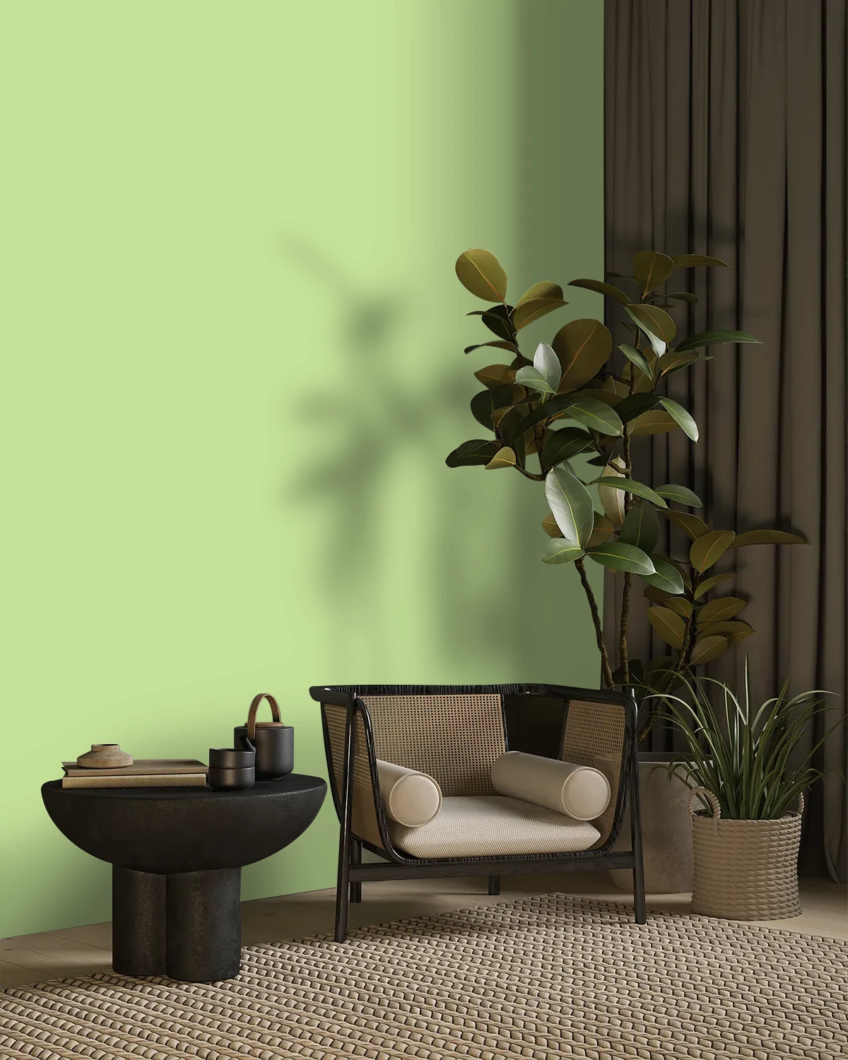Nippon Paint's GREEN TREAT color on a beautifully decorated wall.