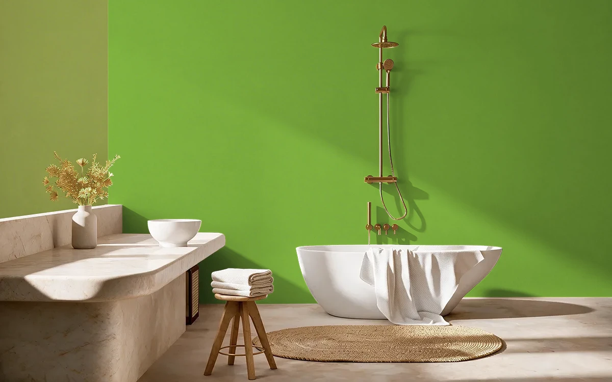 Nippon Paint's GREEN TUFT color on different wall surfaces.