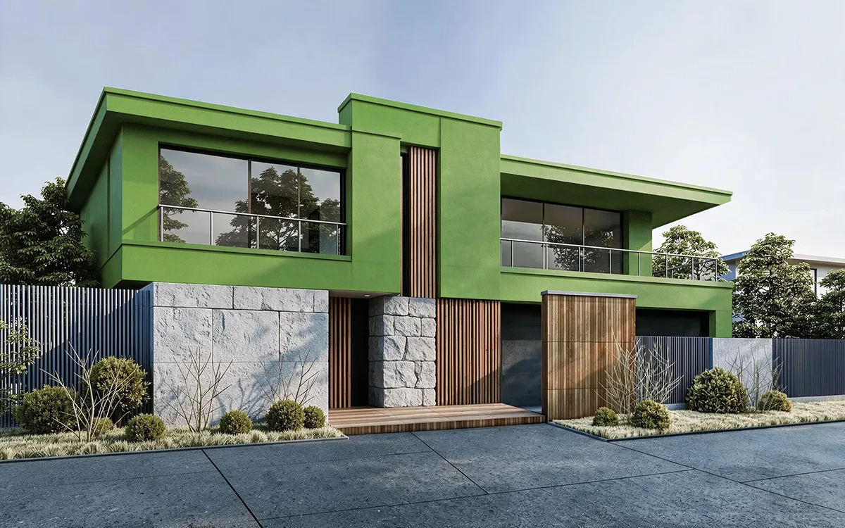 Nippon Paint's GREEN TUFT color on different wall surfaces.