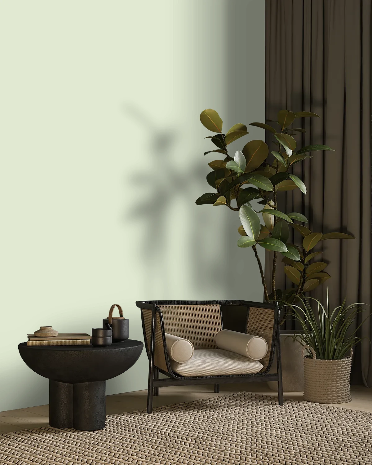 Nippon Paint's GREEN WHIMSEY color on a beautifully decorated wall.