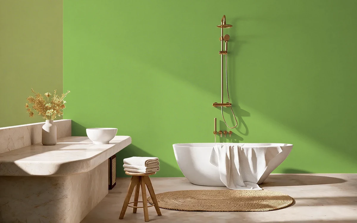 Nippon Paint's GREEN WILLOW color on different wall surfaces.