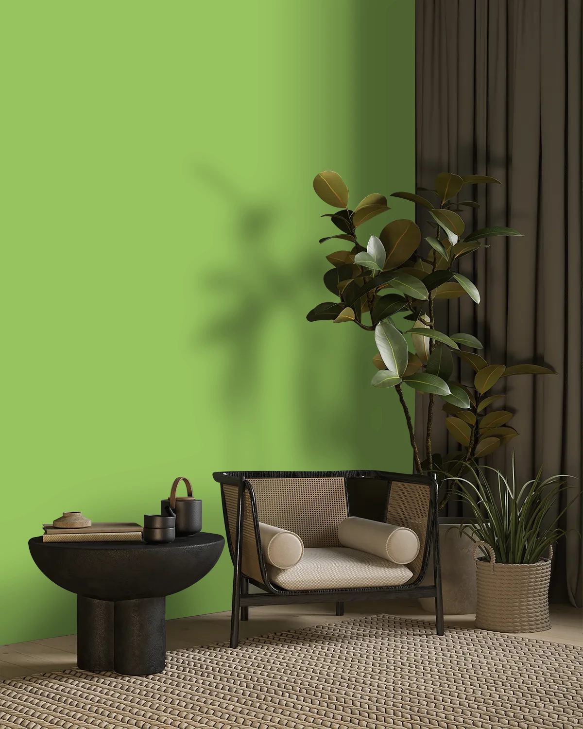 Nippon Paint's GREEN WILLOW color on a beautifully decorated wall.