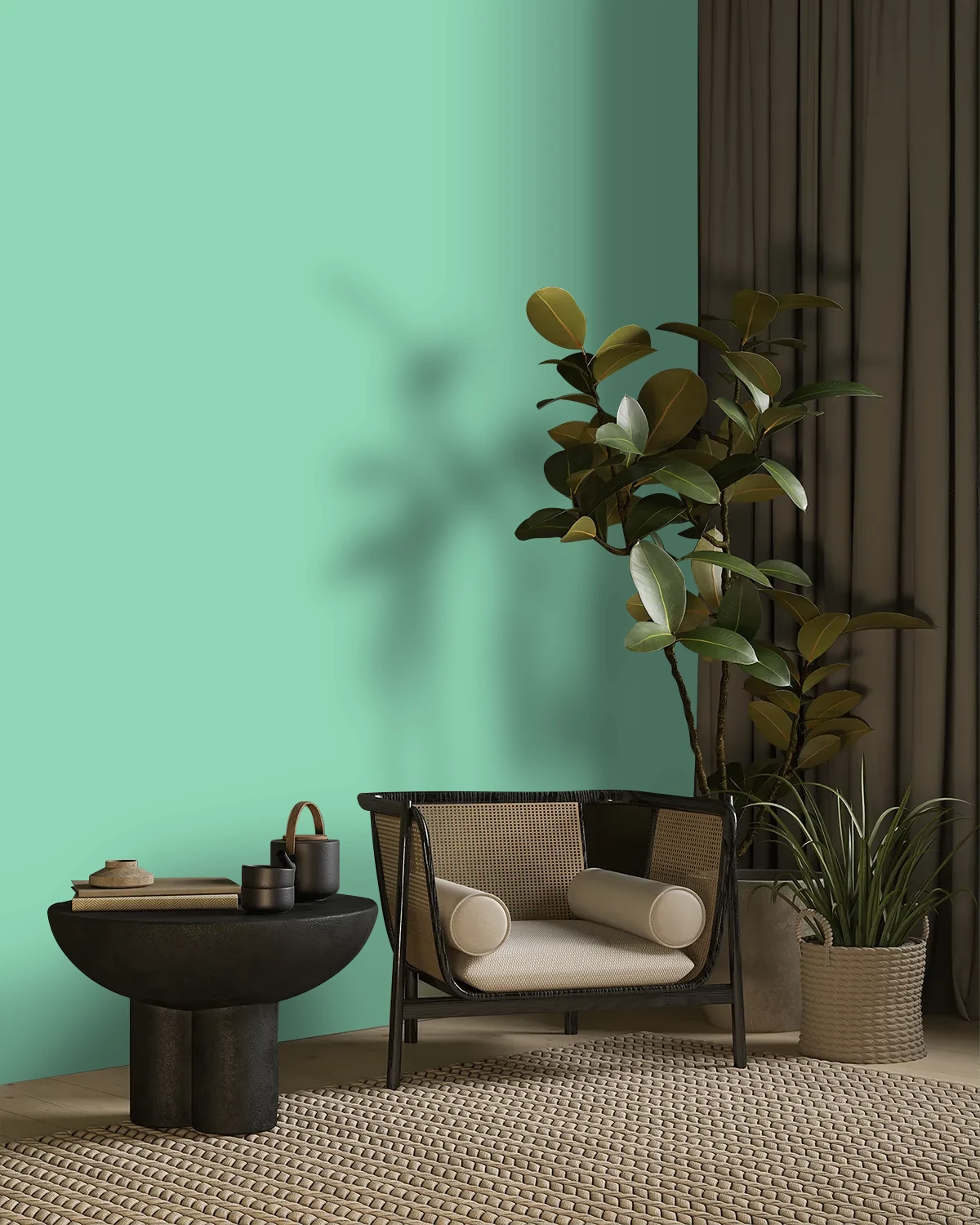 Nippon Paint's GREEN WITH ENVY color on a beautifully decorated wall.