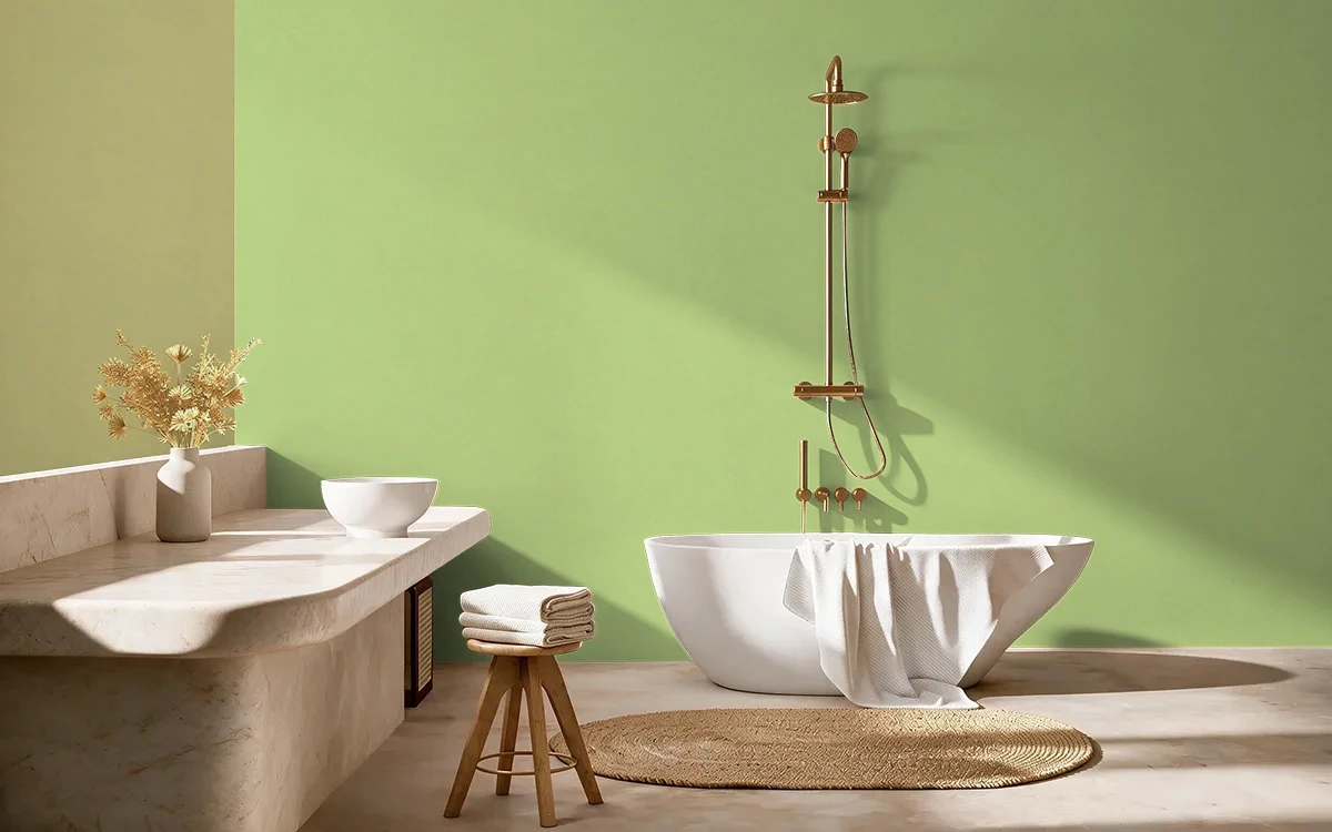 Nippon Paint's GREENSHEEN color on different wall surfaces.