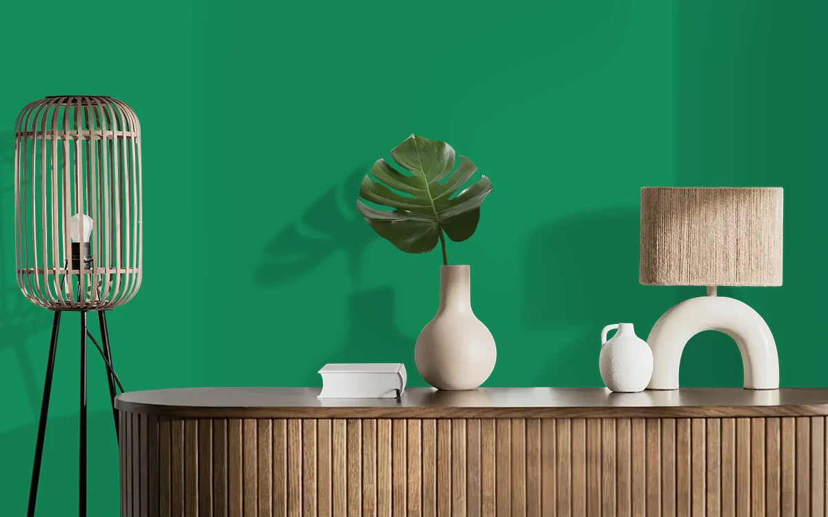Nippon Paint's GREENWAY color on different wall surfaces.