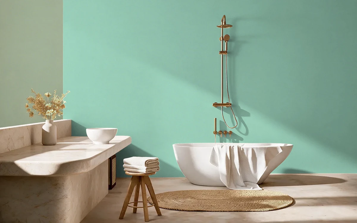 Nippon Paint's GUSTAV GREEN color on different wall surfaces.
