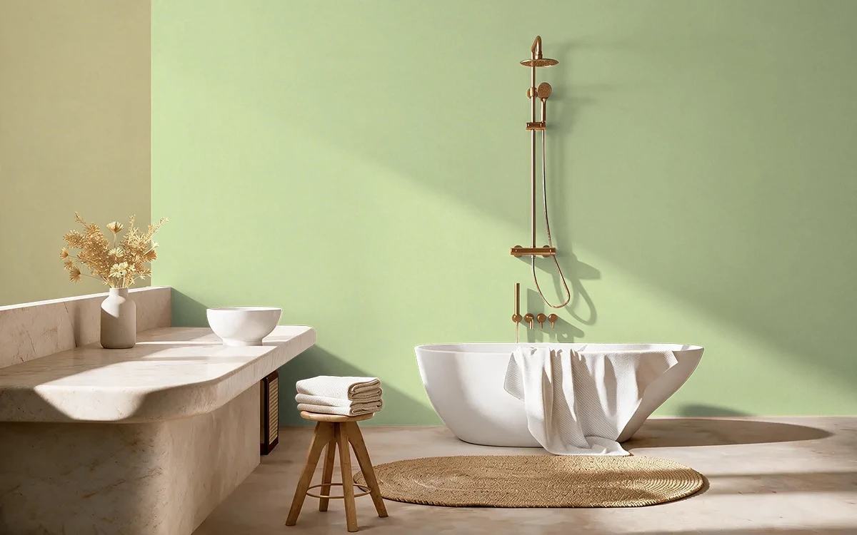 Nippon Paint's HANGING WILLOW color on different wall surfaces.