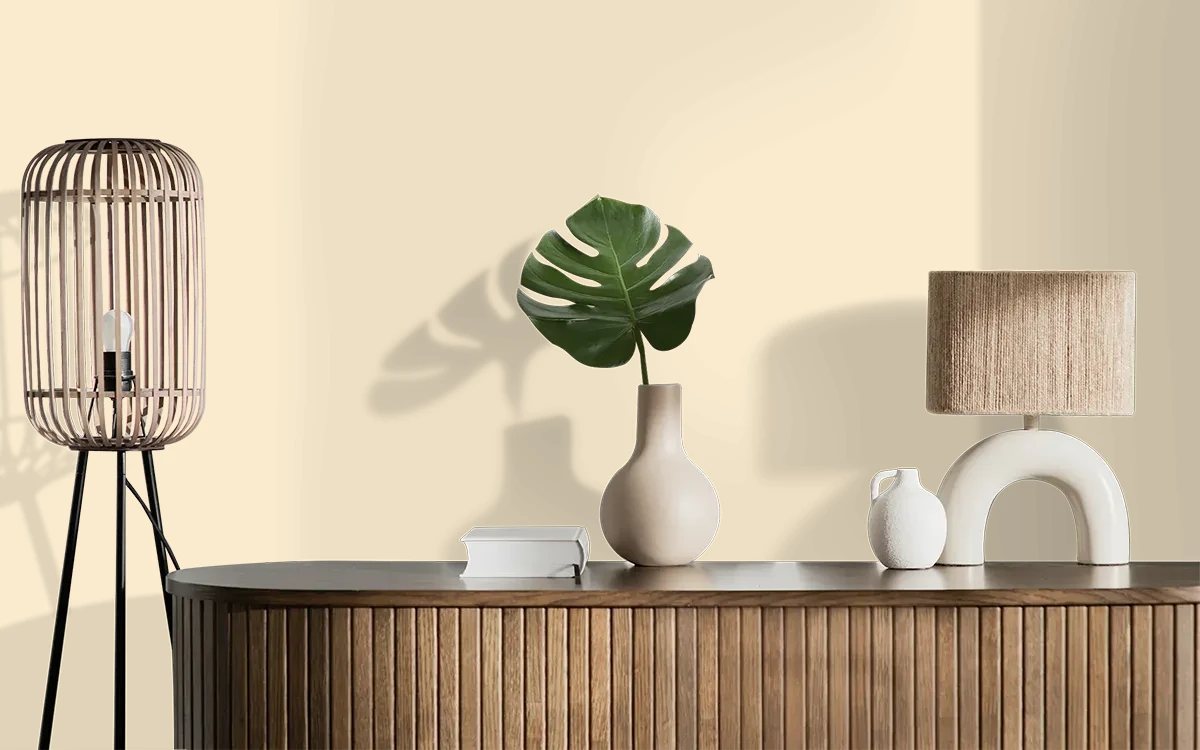 Nippon Paint's HAPPY BUZZ color on different wall surfaces.
