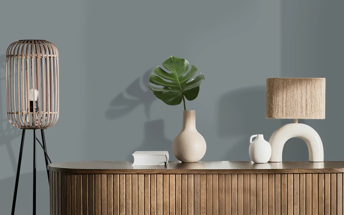 Nippon Paint's HARD ROCK GRAY color on different wall surfaces.