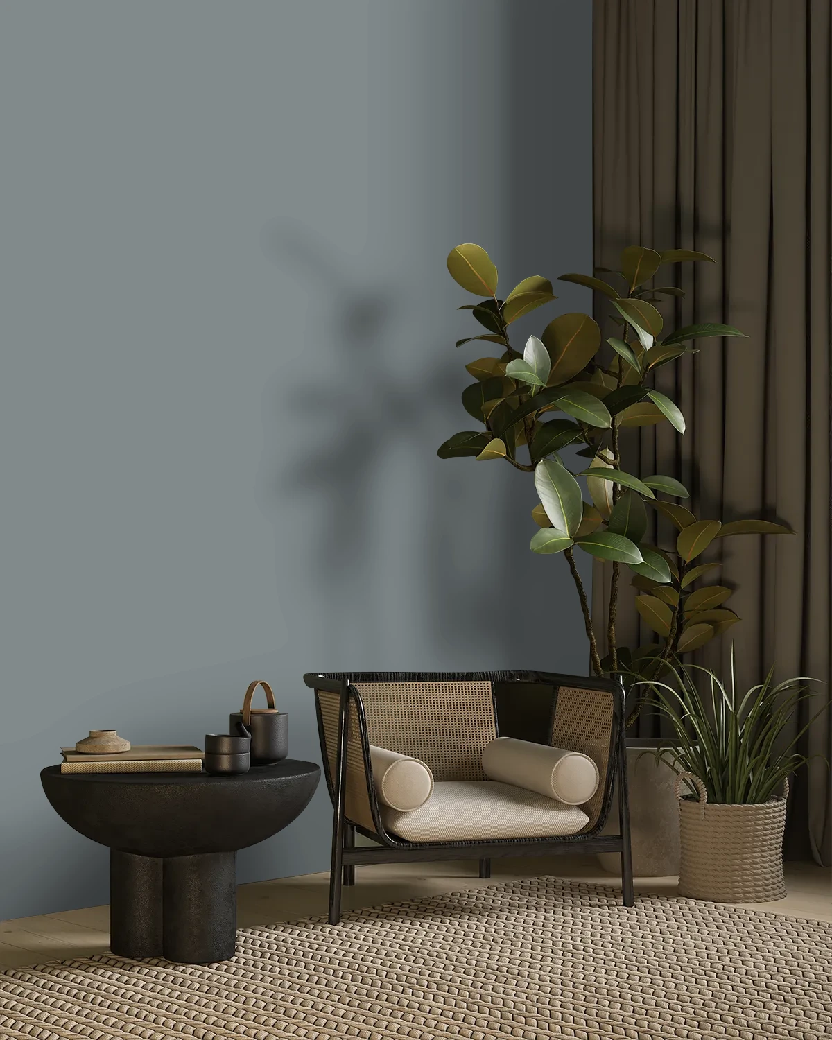 Nippon Paint's HARD ROCK GRAY color on a beautifully decorated wall.
