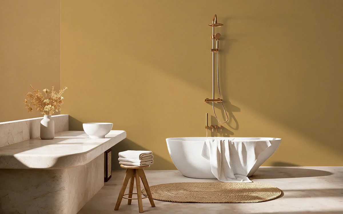 Nippon Paint's HARVEST FLAME color on different wall surfaces.