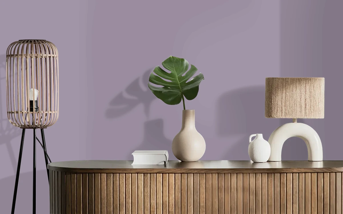 Nippon Paint's HAZY LAVENDER color on different wall surfaces.