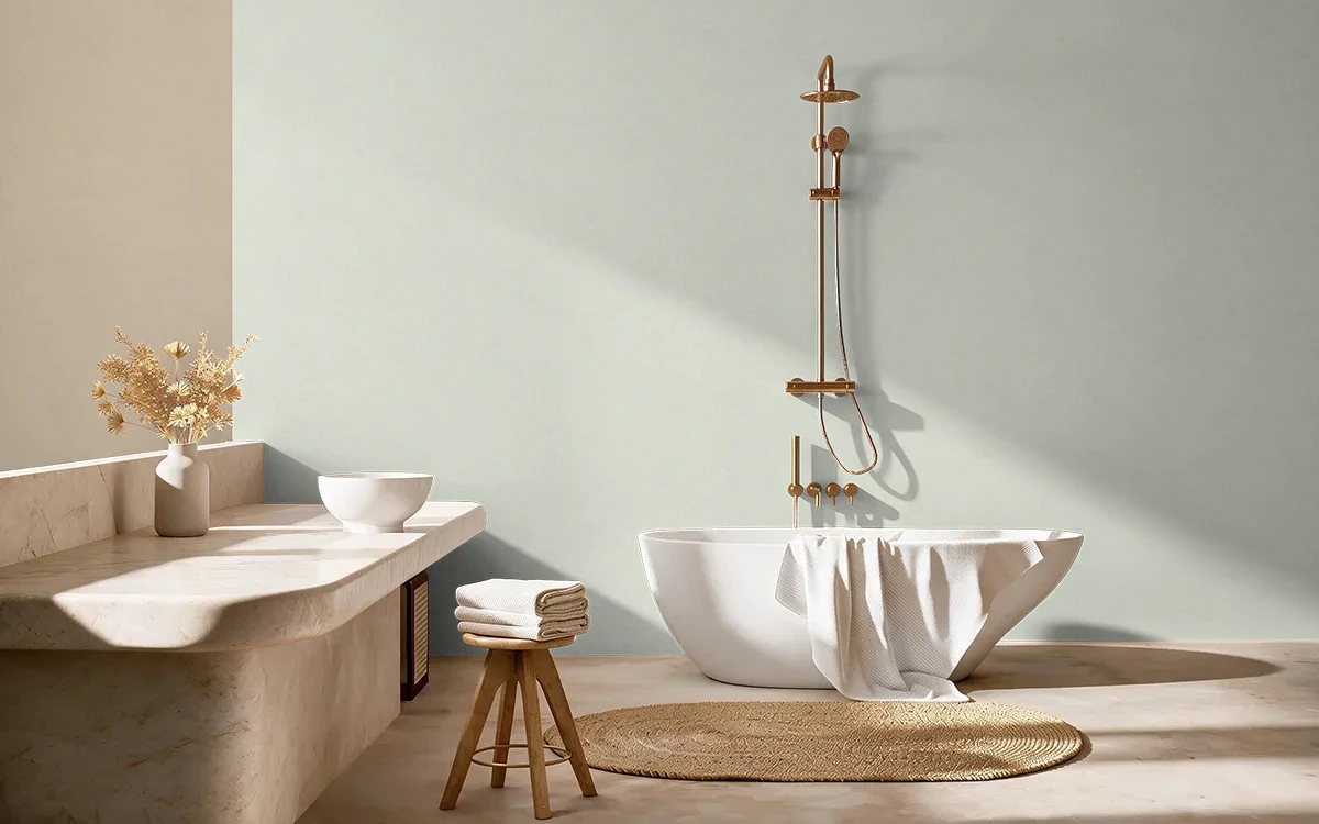 Nippon Paint's HEALING HANDS color on different wall surfaces.