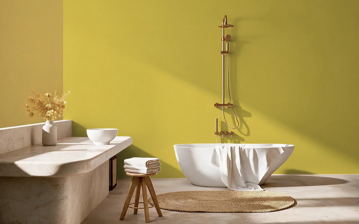 Nippon Paint's HEART OF GOLD color on different wall surfaces.