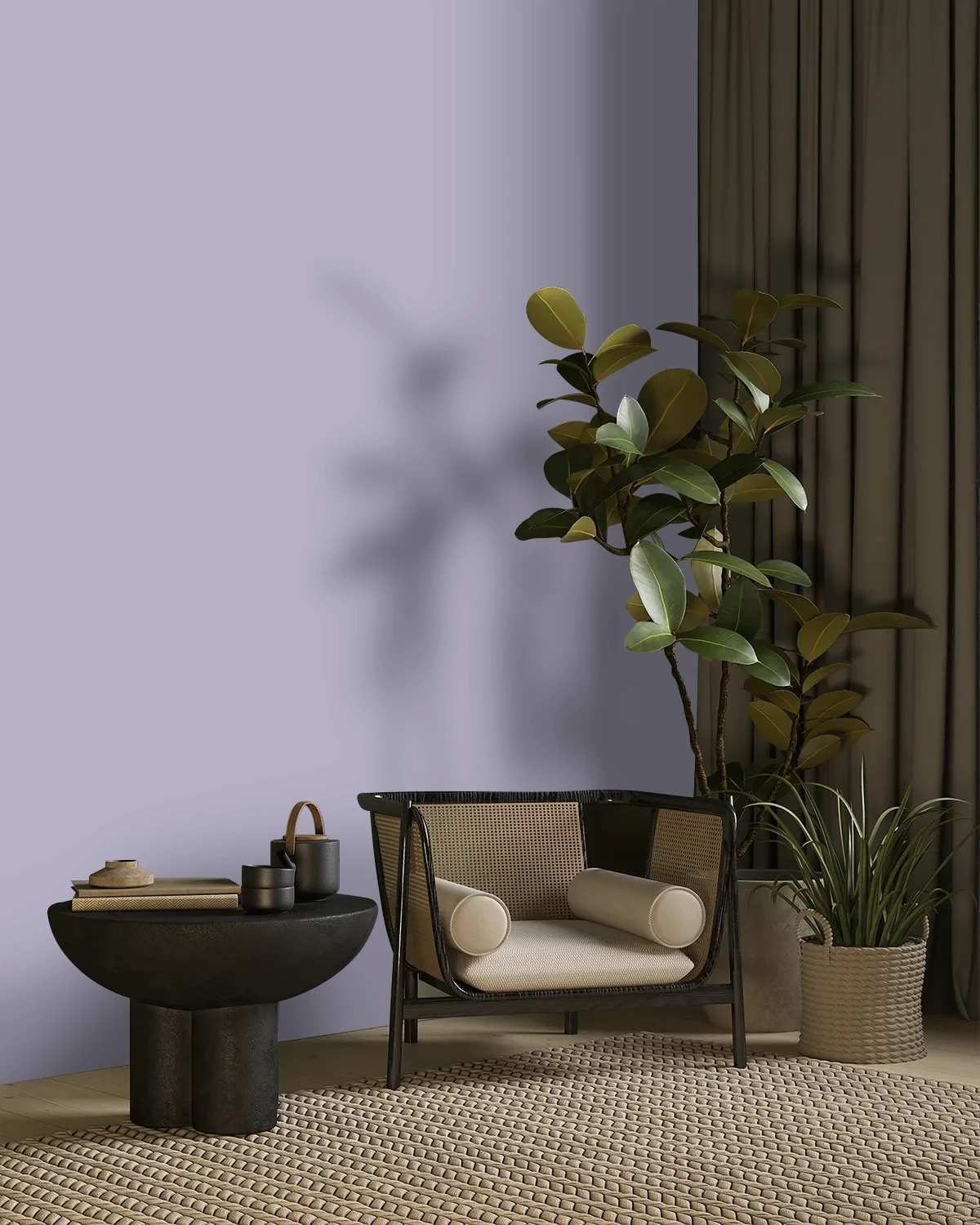 Nippon Paint's HEATHER ASHES color on a beautifully decorated wall.