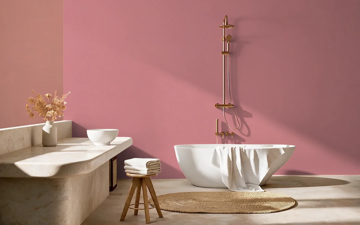 Nippon Paint's HILL CHERRY color on different wall surfaces.