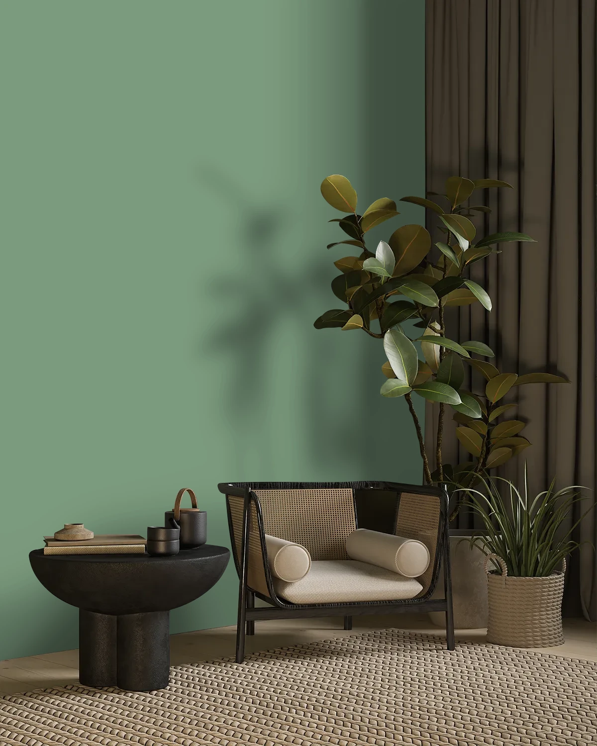 Nippon Paint's HIMALAYAN GREEN color on a beautifully decorated wall.
