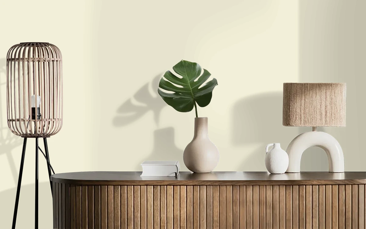 Nippon Paint's HINTED WHITE color on different wall surfaces.