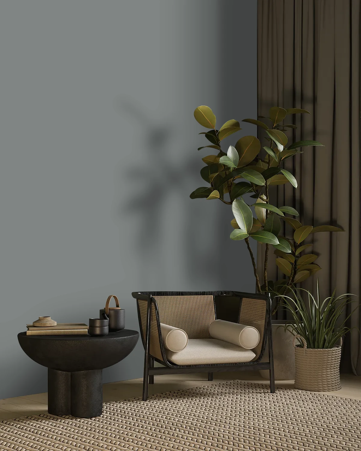 Nippon Paint's HOLLOW GRANITE color on a beautifully decorated wall.
