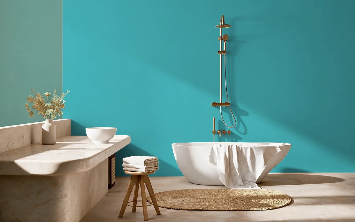 Nippon Paint's HONEST BLUE color on different wall surfaces.
