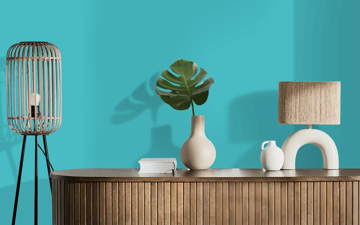 Nippon Paint's HONEST BLUE color on different wall surfaces.