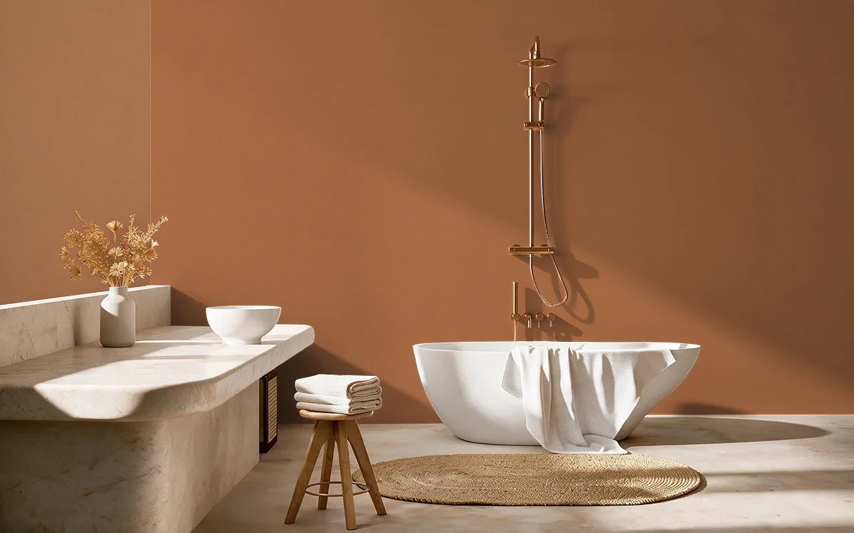 Nippon Paint's HONEY CARAMEL color on different wall surfaces.
