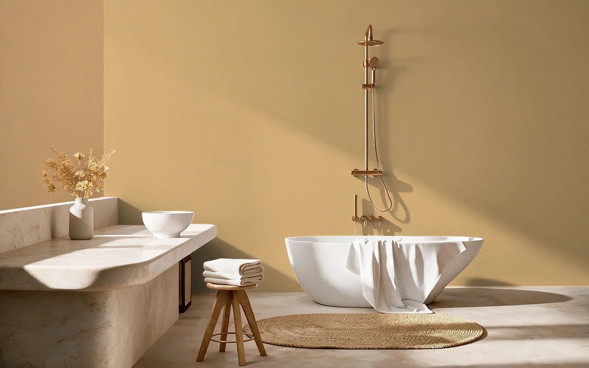 Nippon Paint's HONEY CRUMBLE color on different wall surfaces.
