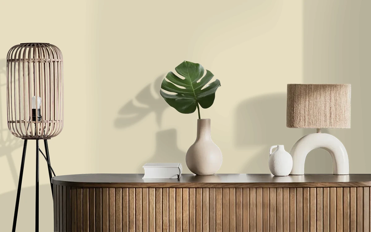 Nippon Paint's HONEYED AURA color on different wall surfaces.