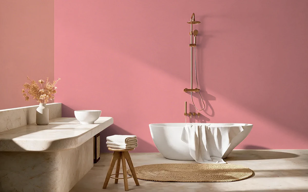 Nippon Paint's IMPATIENS PINK color on different wall surfaces.