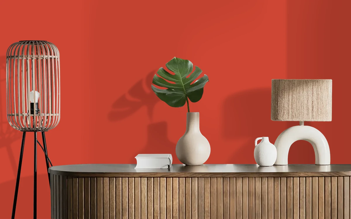 Nippon Paint's IMPERIAL RED color on different wall surfaces.
