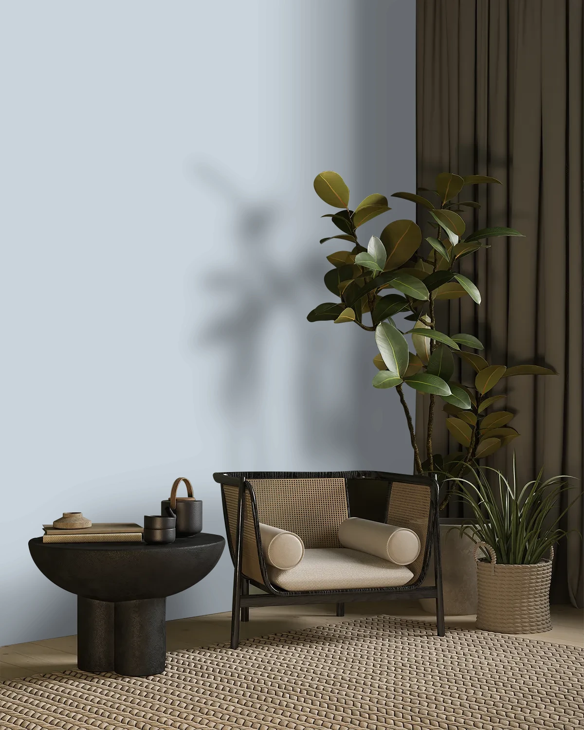 Nippon Paint's INDIGO GLOW color on a beautifully decorated wall.