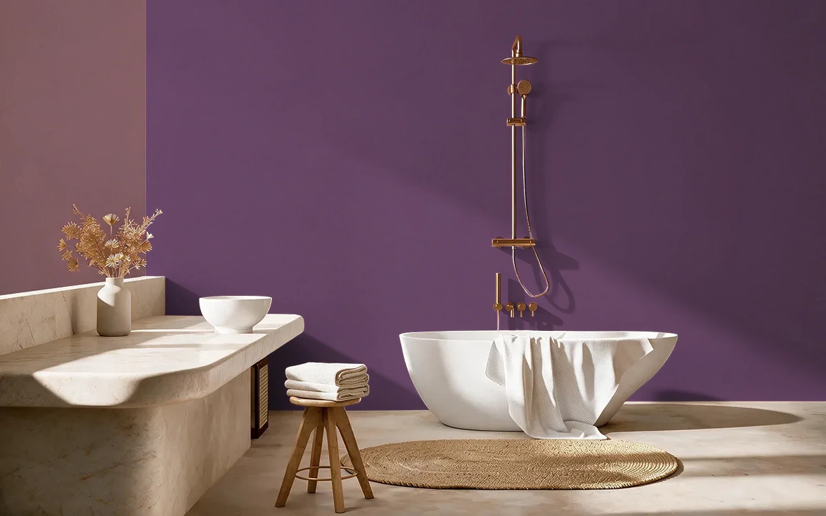 Nippon Paint's IRIS BOUQUET color on different wall surfaces.