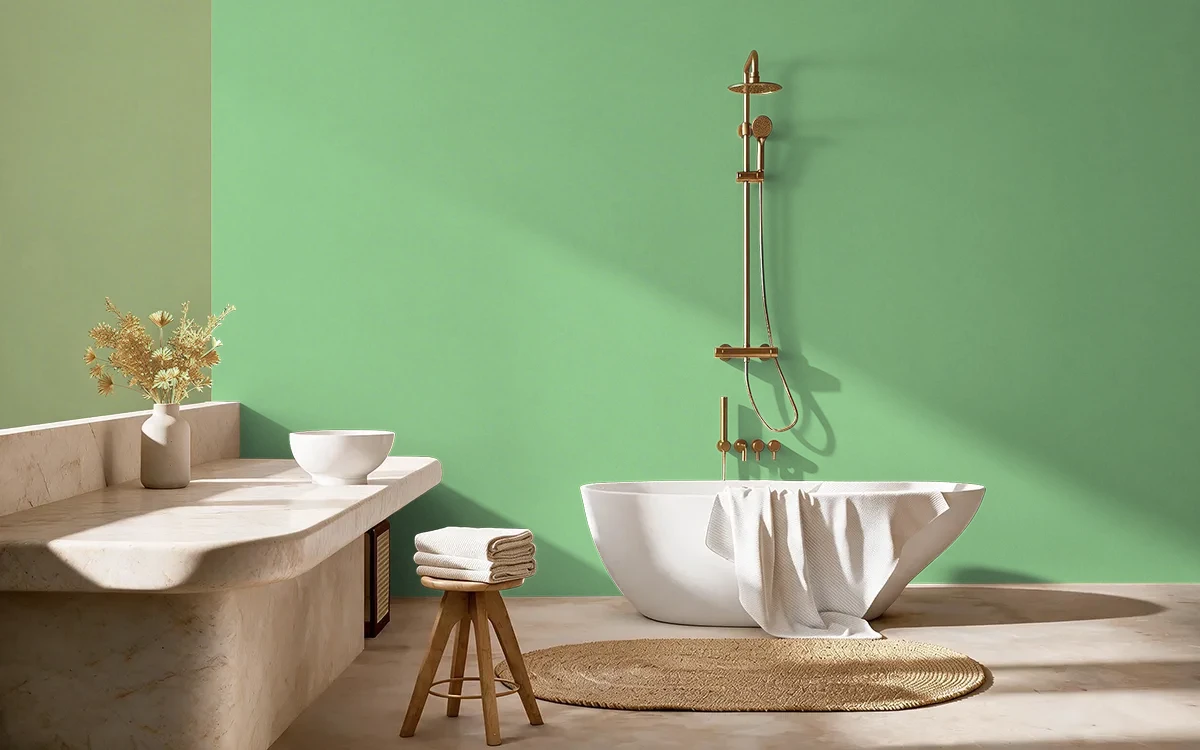 Nippon Paint's JASMINE LEAF color on different wall surfaces.