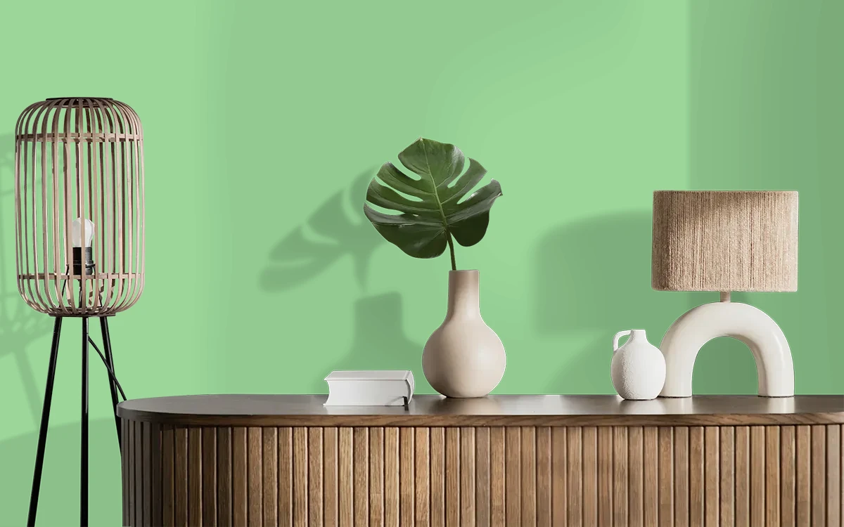 Nippon Paint's JASMINE LEAF color on different wall surfaces.