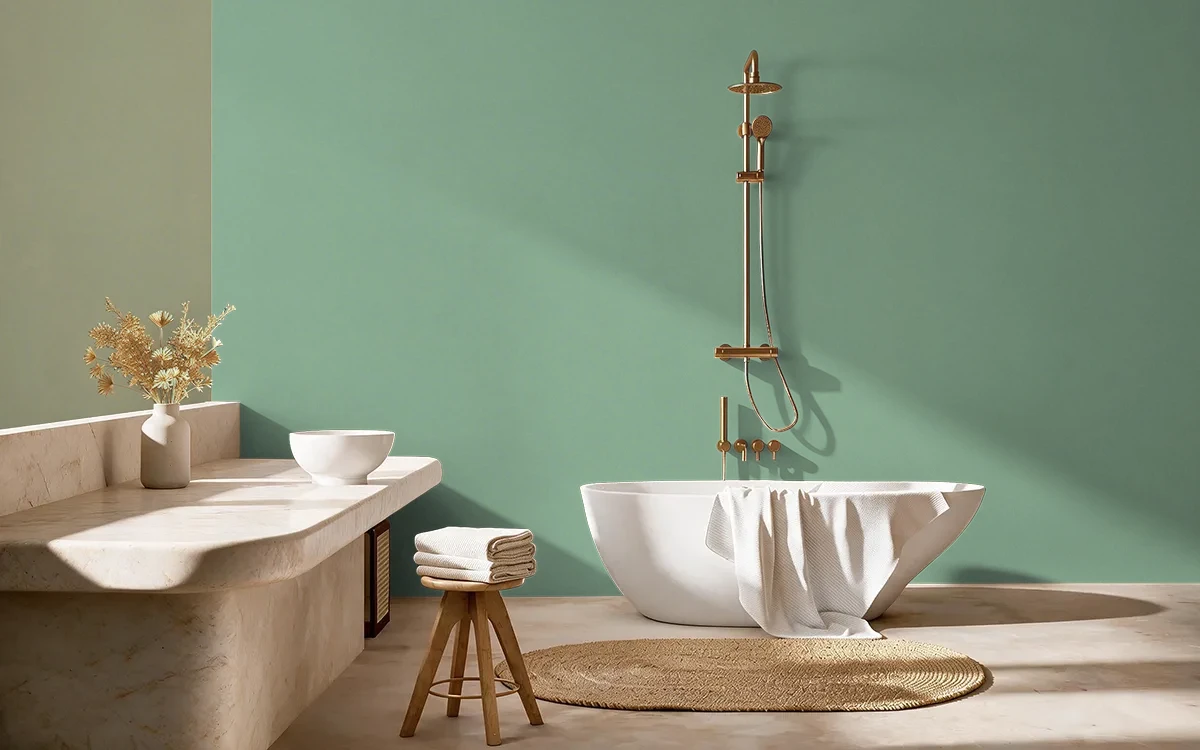 Nippon Paint's JASPER GREEN color on different wall surfaces.