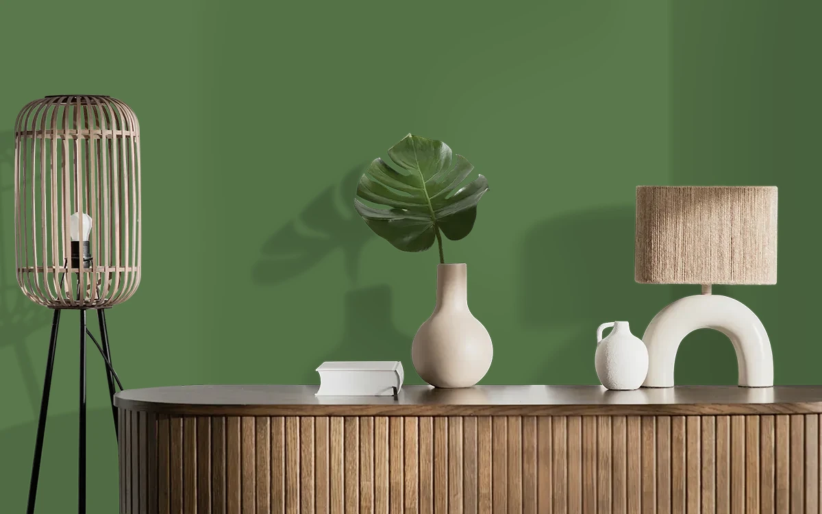 Nippon Paint's JUNGLE FOILAGE color on different wall surfaces.