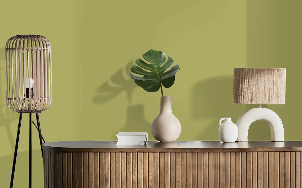 Nippon Paint's KIWI BOOST color on different wall surfaces.