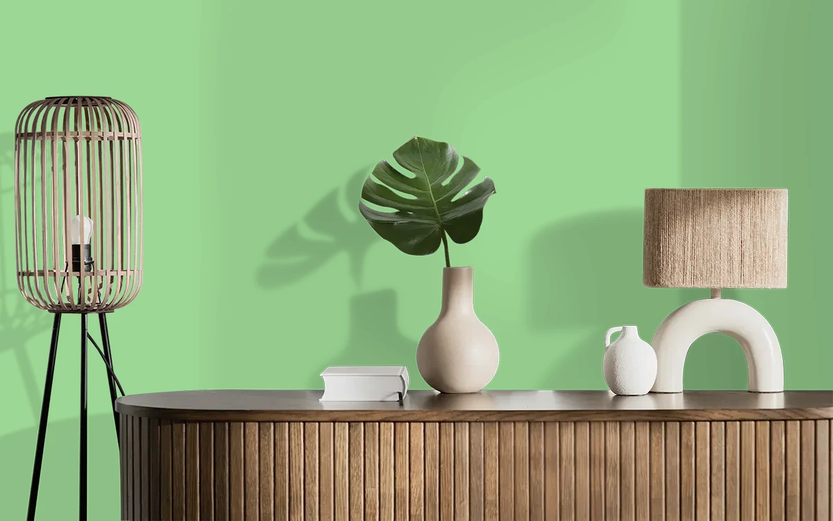 Nippon Paint's KIWI CUT color on different wall surfaces.