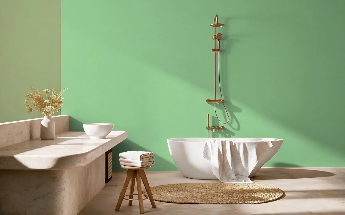 Nippon Paint's KIWI SMOOTHIE color on different wall surfaces.