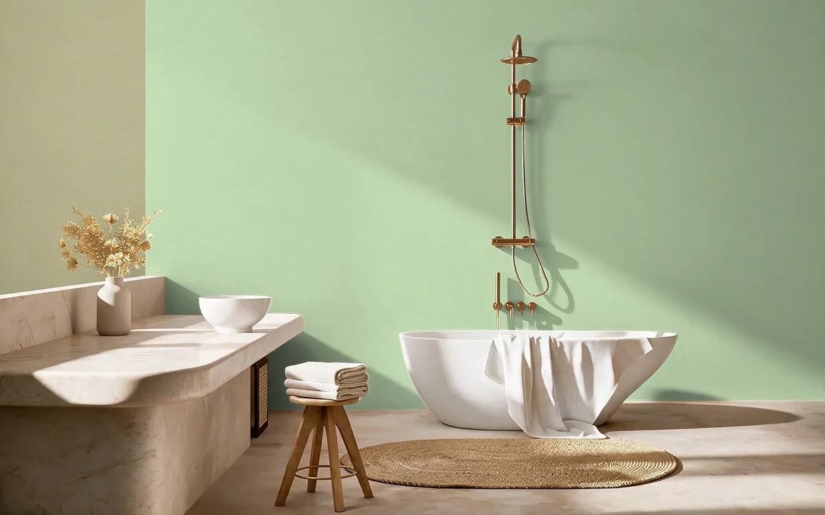 Nippon Paint's KIWI SQUEEZE color on different wall surfaces.