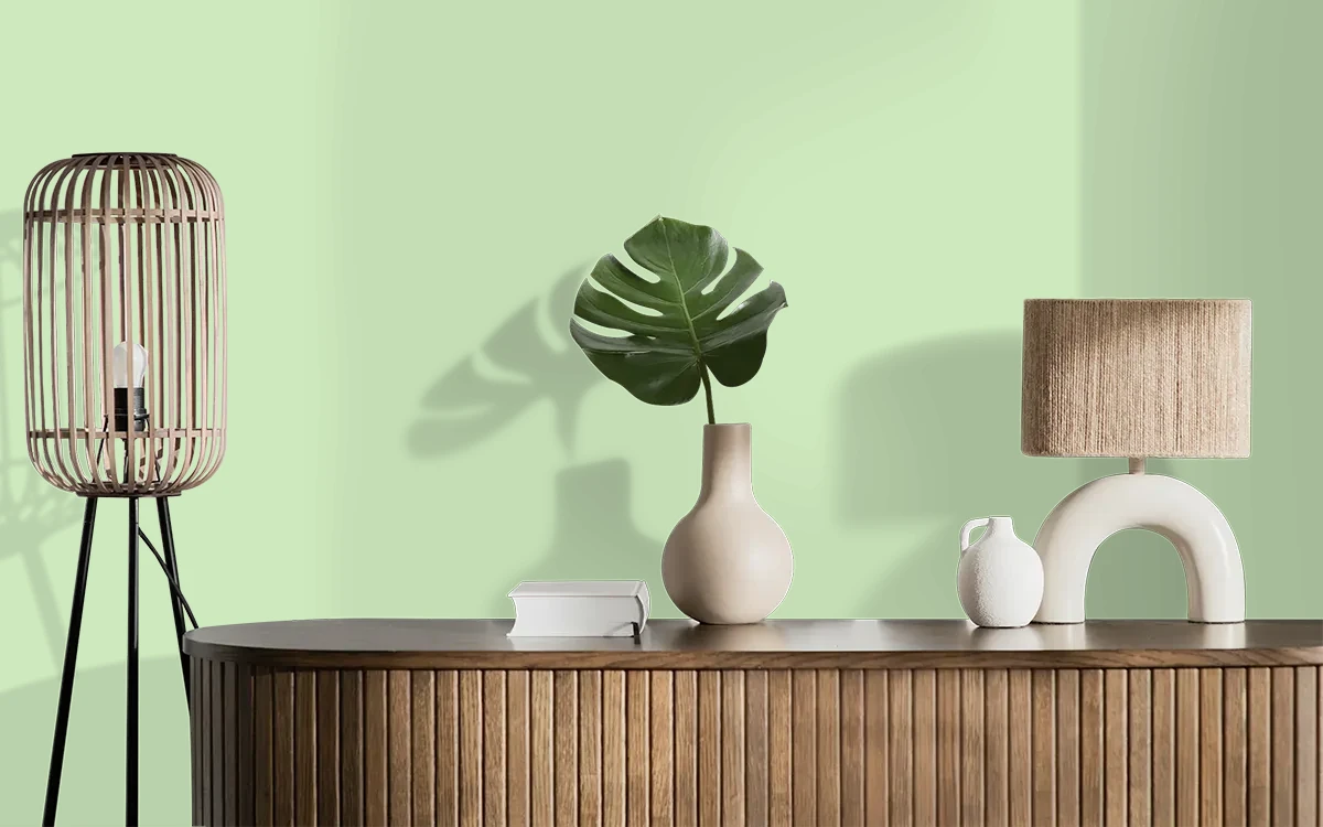 Nippon Paint's KIWI SQUEEZE color on different wall surfaces.