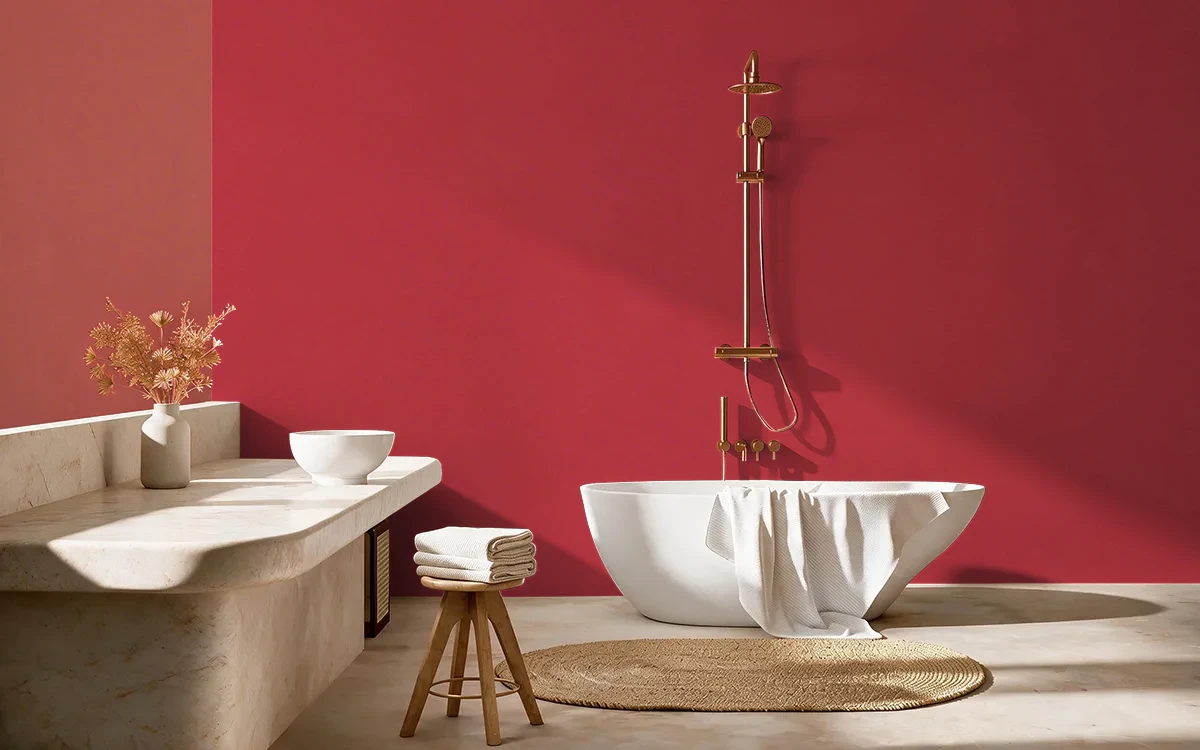 Nippon Paint's KNOCKOUT RED color on different wall surfaces.