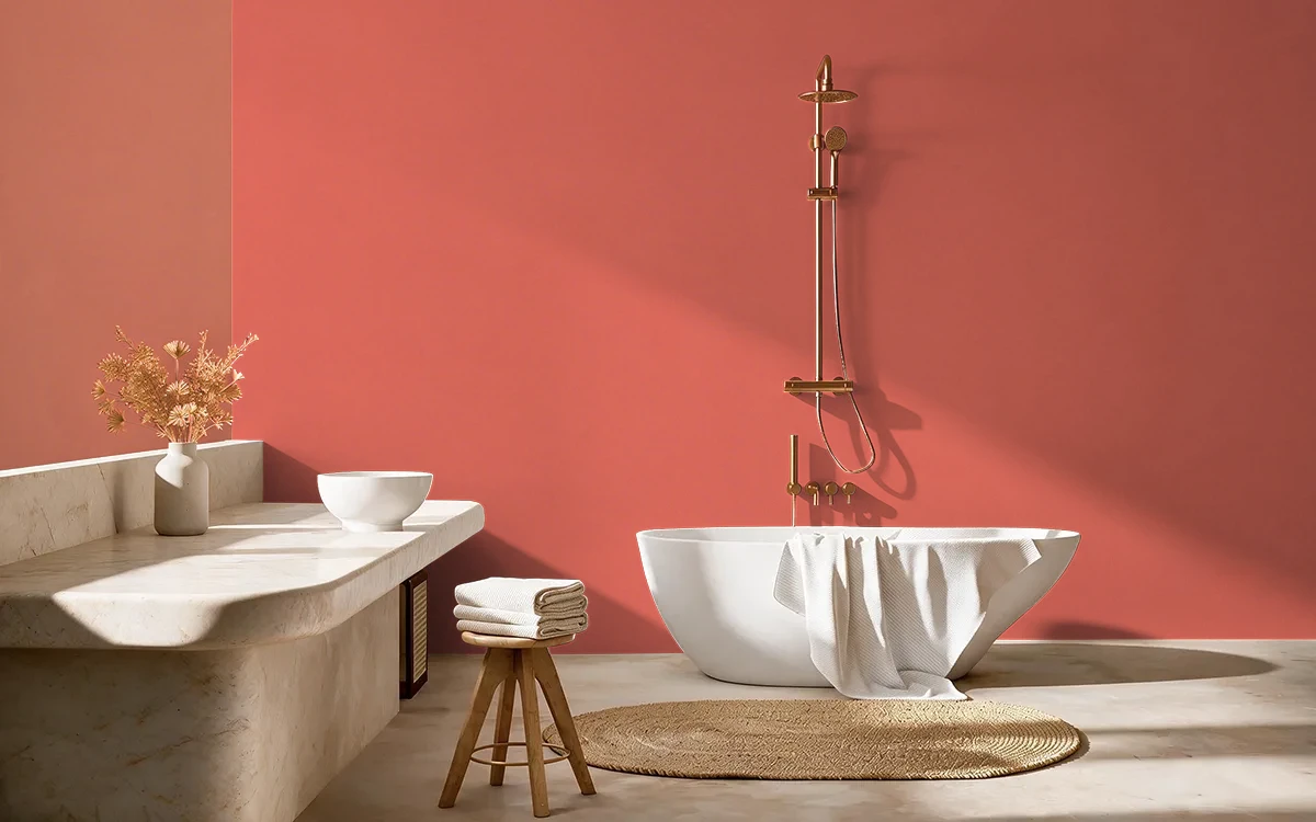 Nippon Paint's KORALLE color on different wall surfaces.