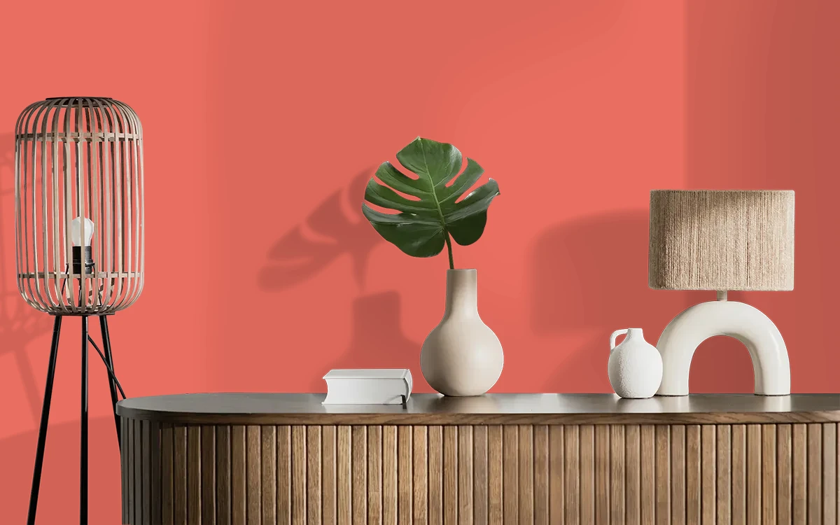 Nippon Paint's KORALLE color on different wall surfaces.