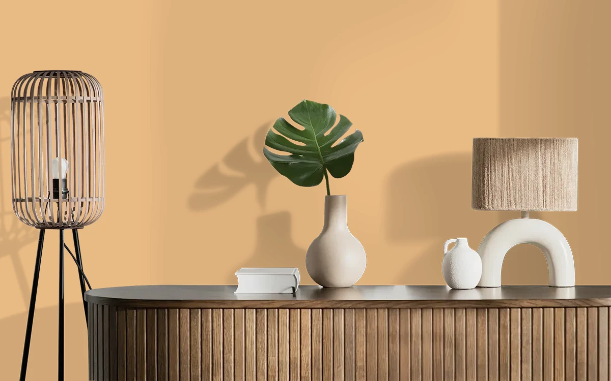 Nippon Paint's LACQUERED MAPLE color on different wall surfaces.