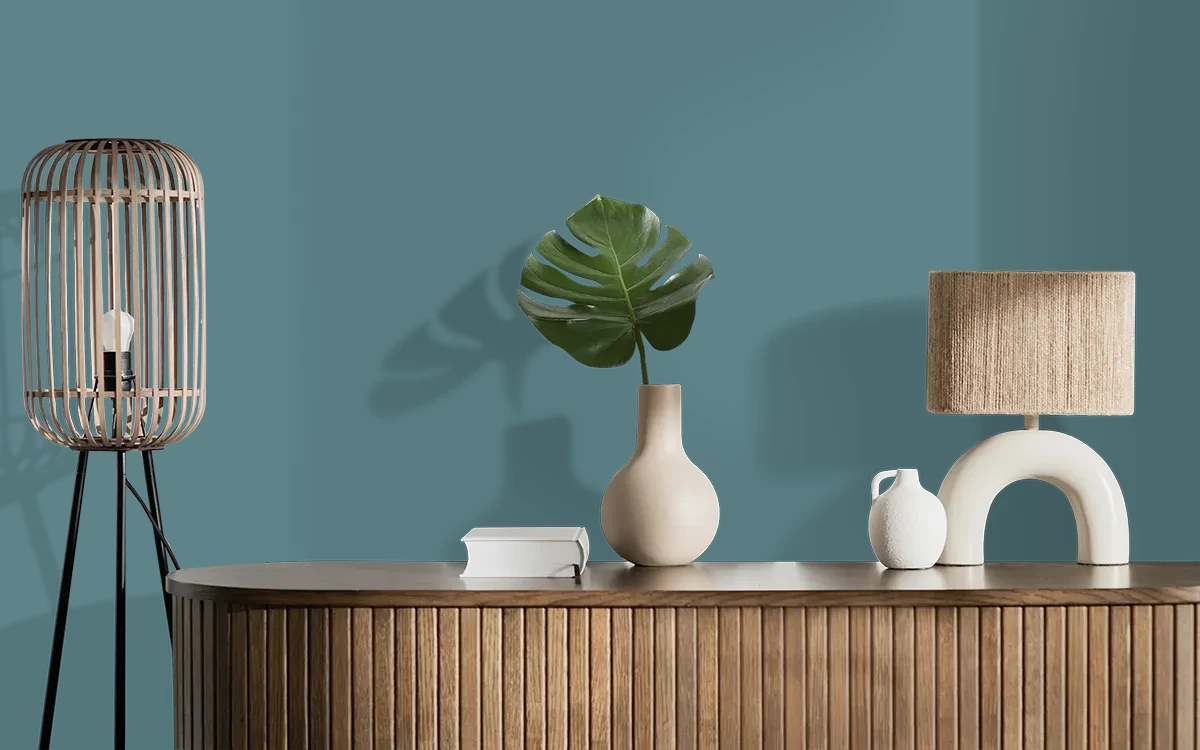 Nippon Paint's LAKE GARDEN color on different wall surfaces.