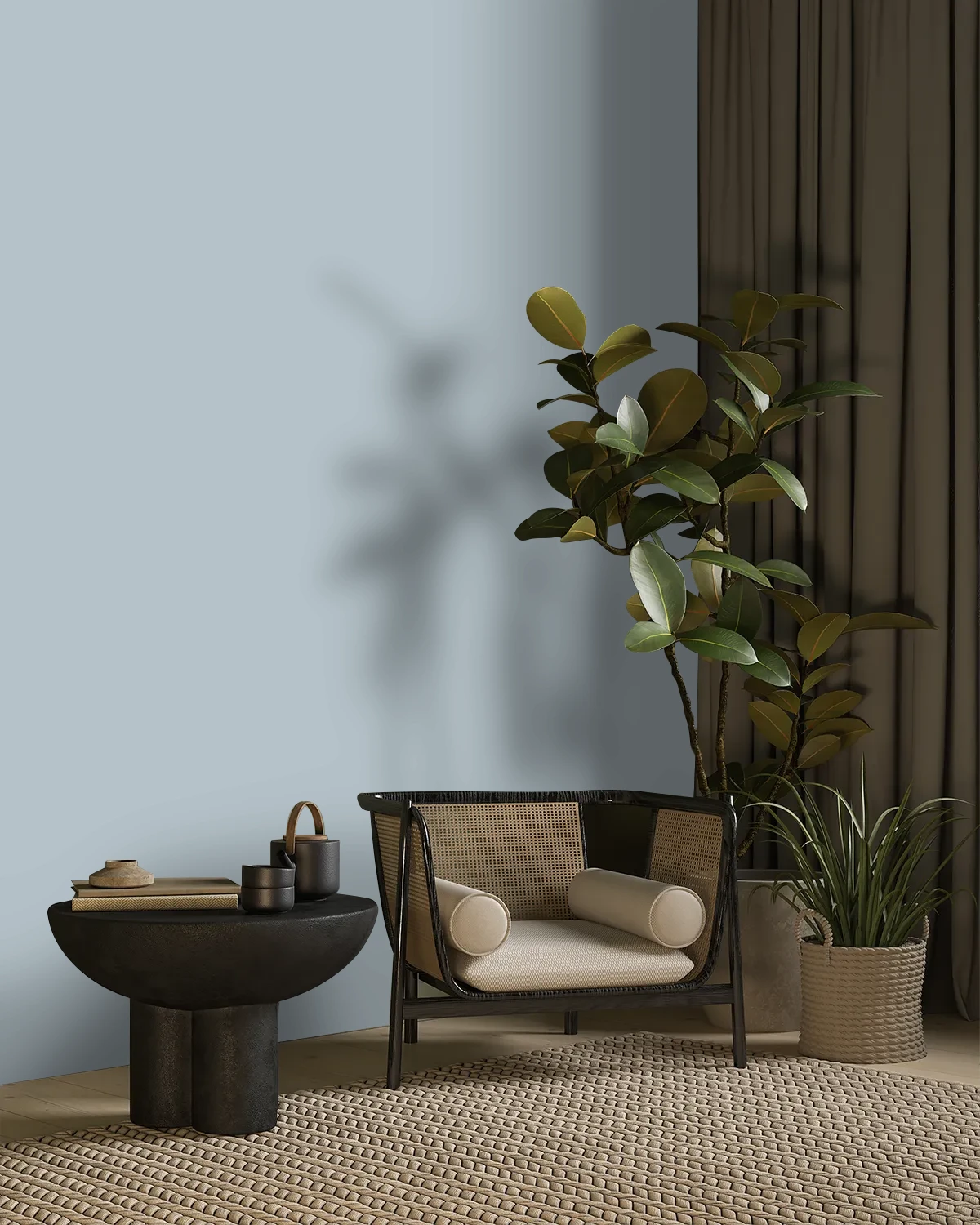 Nippon Paint's LAKE STONE color on a beautifully decorated wall.
